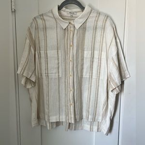 Madewell Womens Linen Resort Button Up Blouse Cream Striped Size XL NWOT